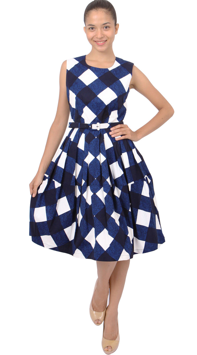 Sleeveless | Stell Check | White Indigo | Style | Dress By Samantha Sung