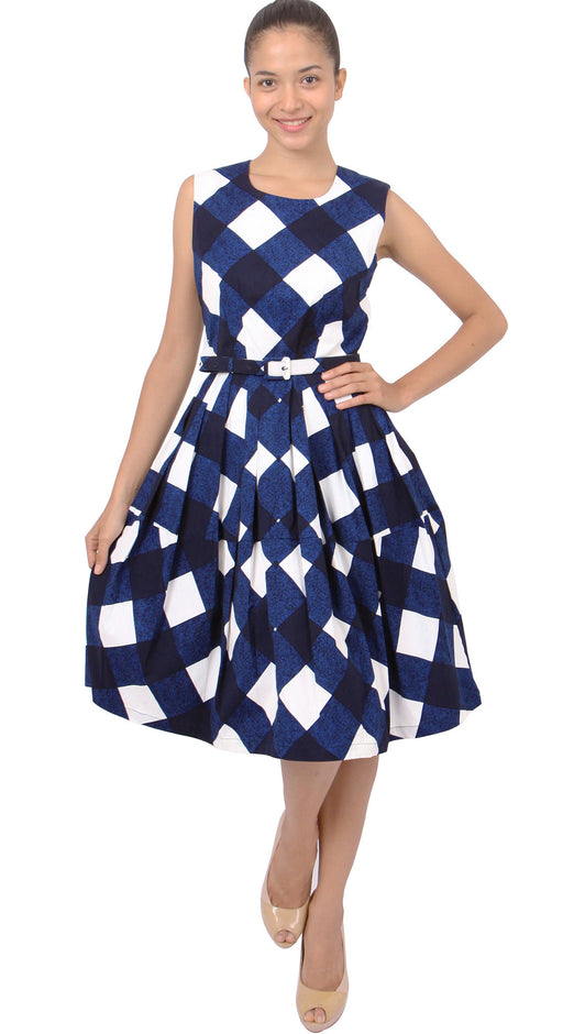 Sleeveless | Stell Check | White Indigo | Style | Dress By Samantha Sung