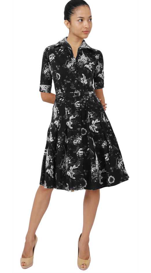 1/2 Sleeve | Sunshine Indigo | Black White | Front | Shirt Dress By Samantha Sung