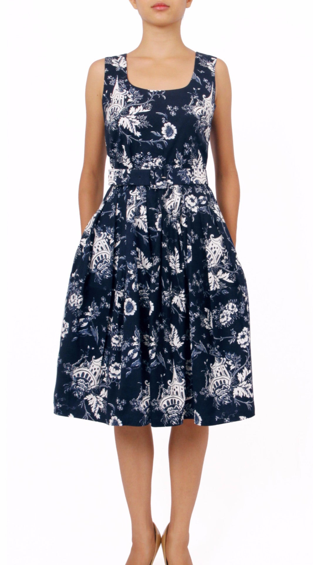 Sleeveless | Sundhine Indigo | Indigo White | Front | Dress By Samantha Sung