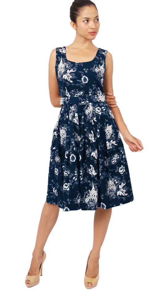 Sleeveless | Sundhine Indigo | Indigo White | Front-1 | Dress By Samantha Sung
