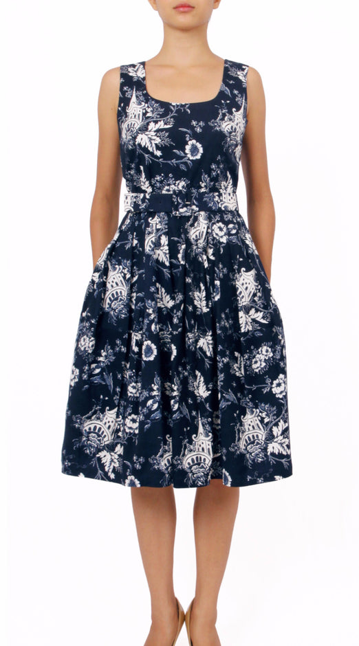 Sleeveless | Sundhine Indigo | Indigo White | Front-1 | Dress By Samantha Sung
