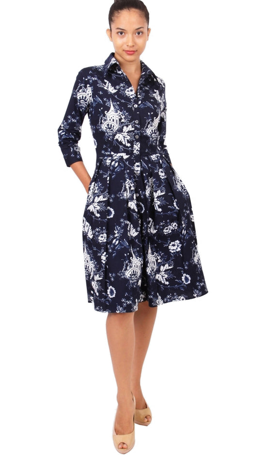 3/4 Sleeve | Sunshine Indigo | Indigo White | Style | Shirt Dress By Samantha Sung