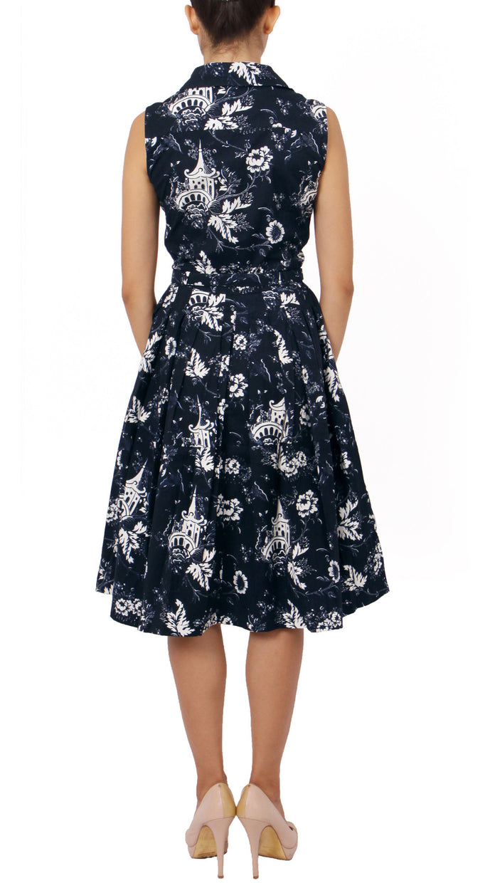 Sleeveless | Sunshine Indigo | Indigo White | Back | Shirt Dress By Samantha Sung