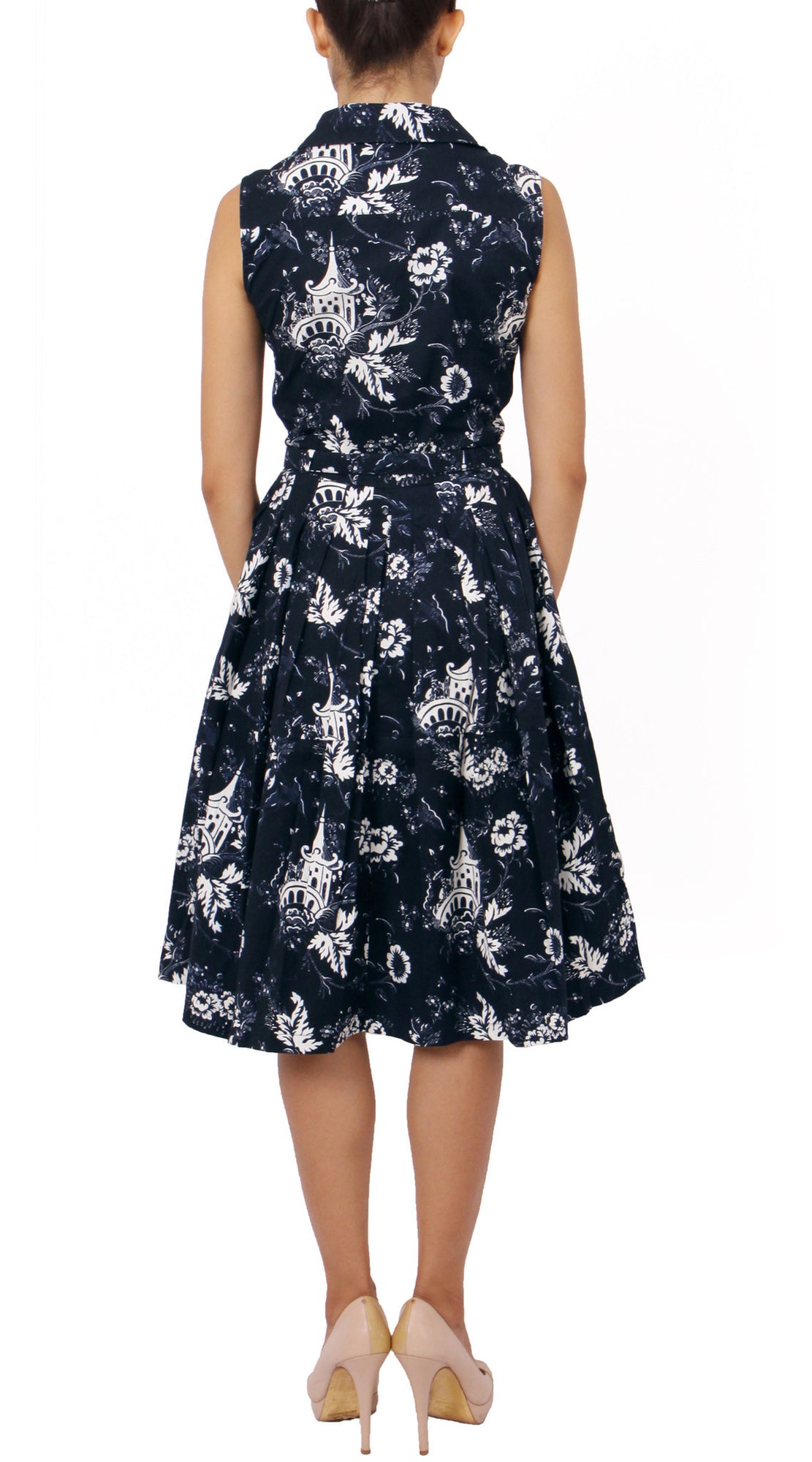 Sleeveless | Sunshine Indigo | Indigo White | Back | Shirt Dress By Samantha Sung