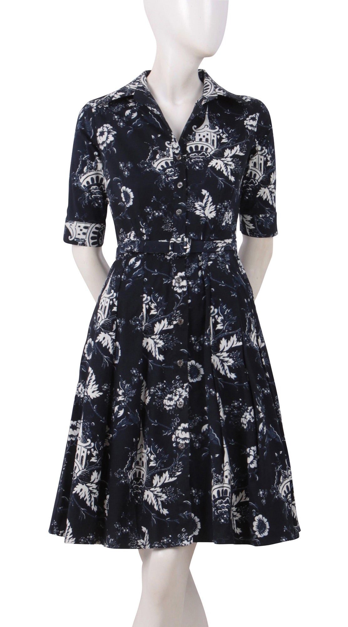 1/2 Sleeve | Sunshine Indigo | Indigo White | Front | Shirt Dress By Samantha Sung