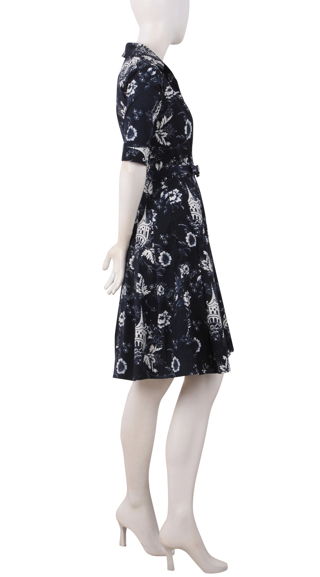 1/2 Sleeve | Sunshine Indigo | Indigo White | Right | Shirt Dress By Samantha Sung