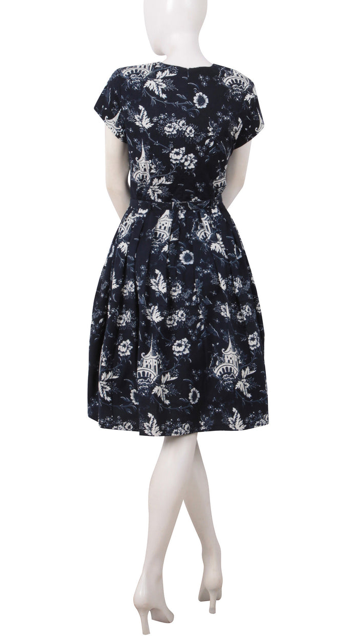 Rachel Dress Crew Neck Short Sleeve Regular Cotton Stretch (Sunshine Indigo)