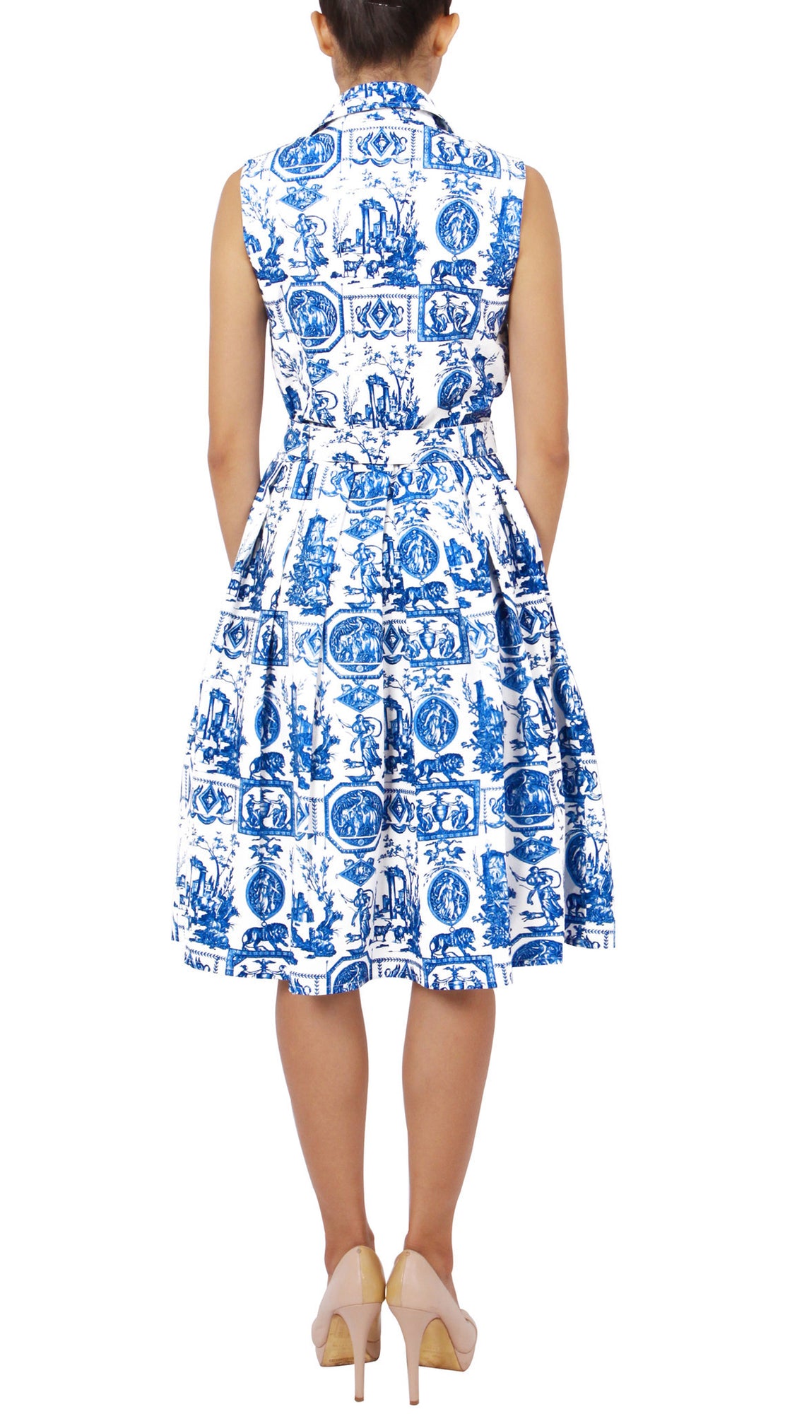 Sleeveless | Toile du Jour | White Sea Blue | Back | Shirt Dress By Samantha Sung