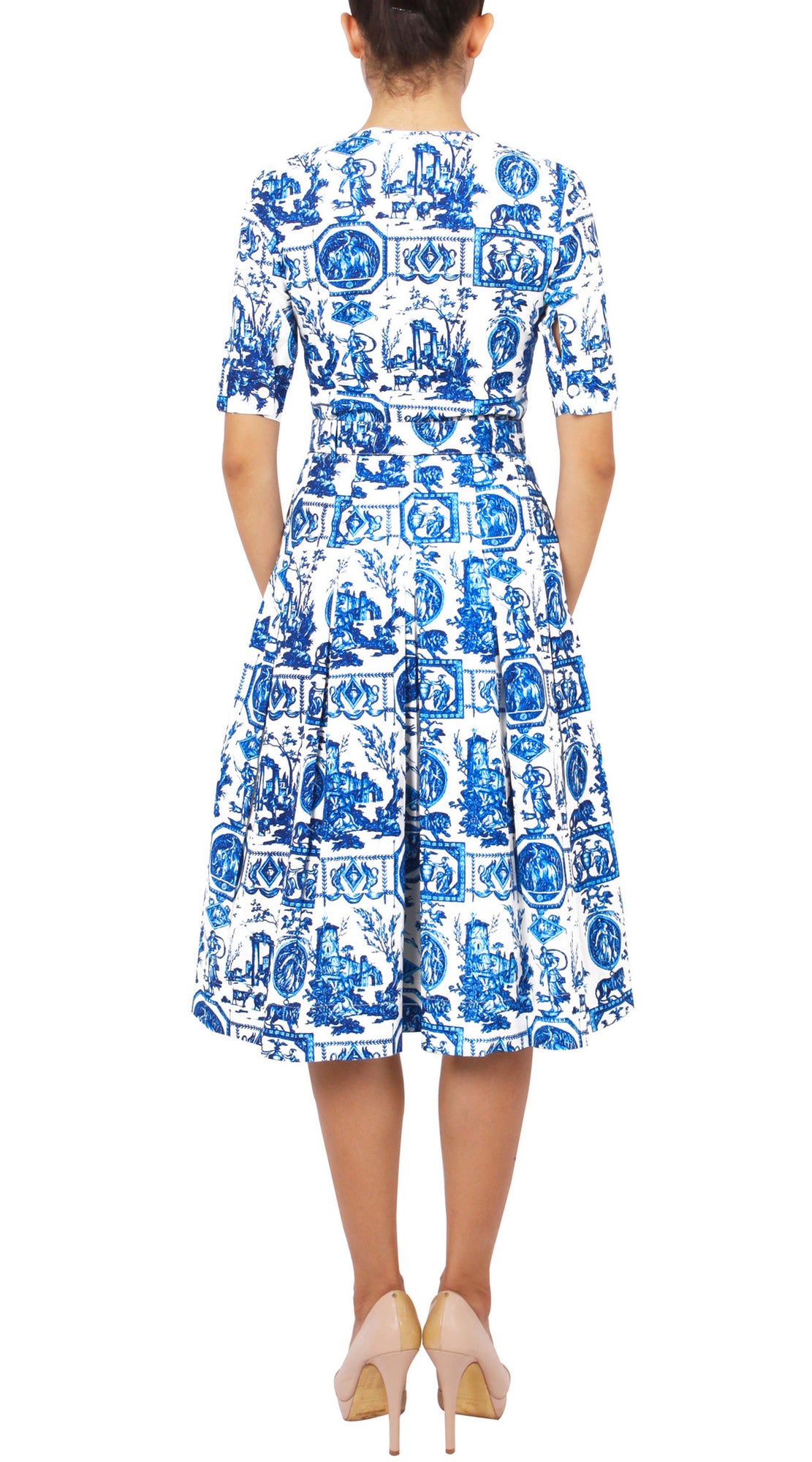 1/2 Sleeve | Toile du Jour | White Sea Blue | Back | Dress By Samantha Sung