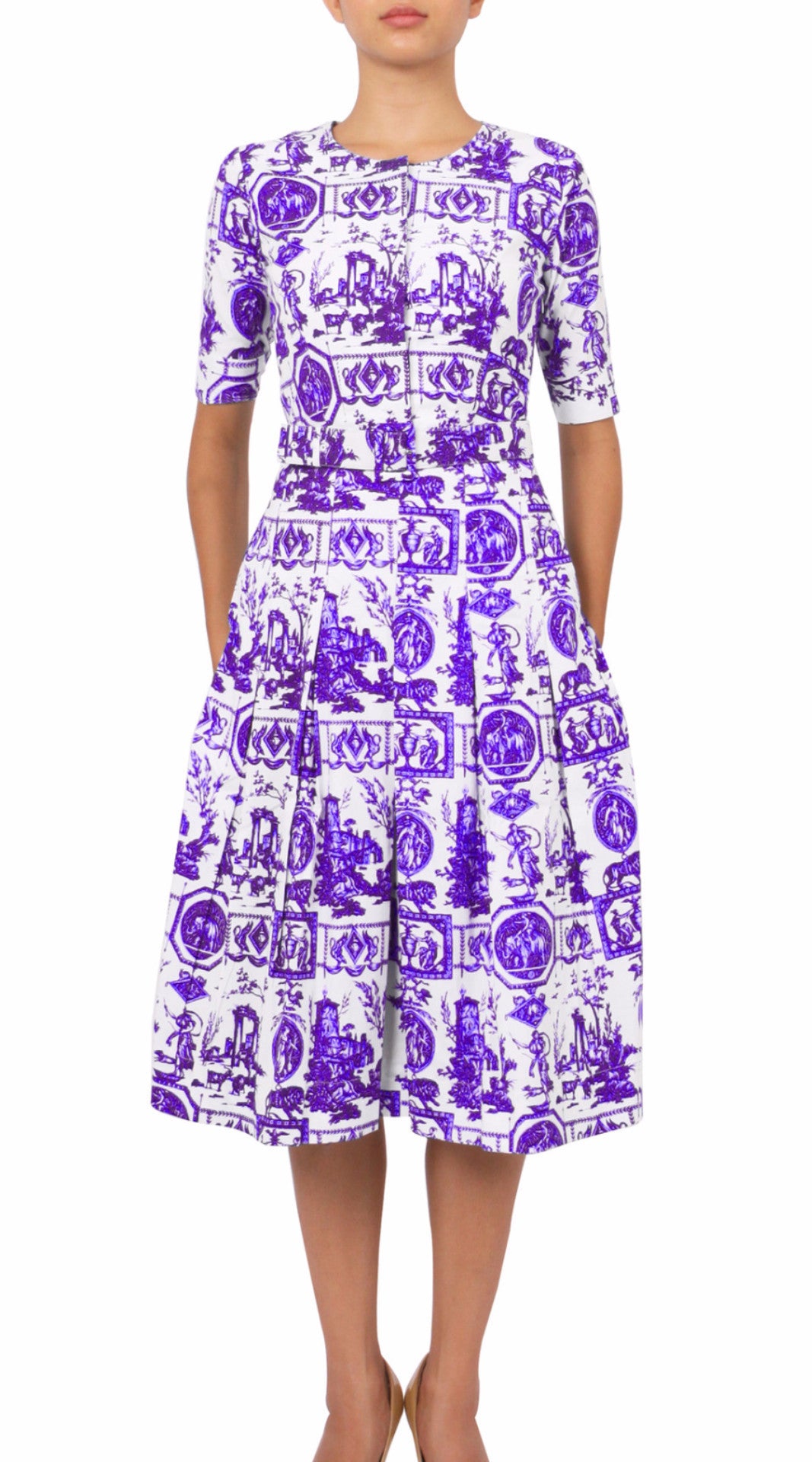 1/2 Sleeve | Toile du Jour | White Lilac | Front | Dress By Samantha Sung