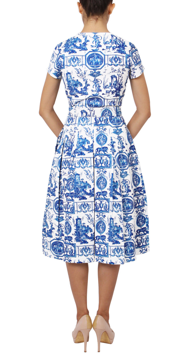 Donna Dress Crew Neck Short Sleeve Midi Cotton Stretch (Toile du Jour)