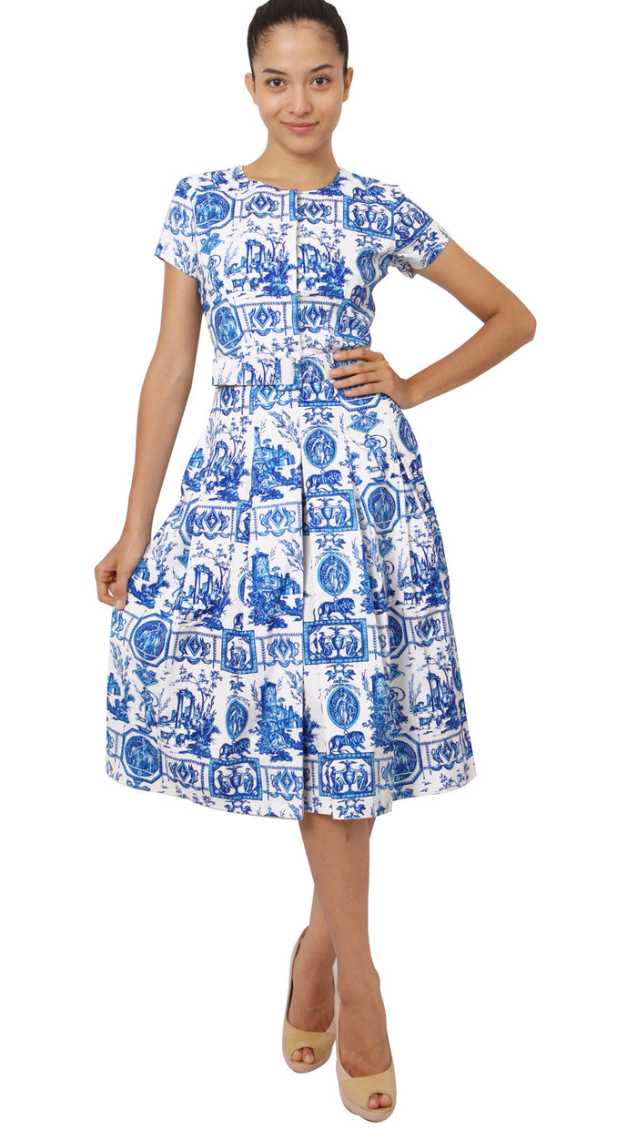 Donna Dress Crew Neck Short Sleeve Midi Cotton Stretch (Toile du Jour)