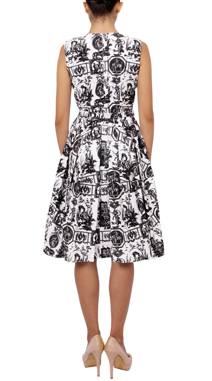 Sleeveless | Toile du Jour | White Black | Back | Dress By Samantha Sung