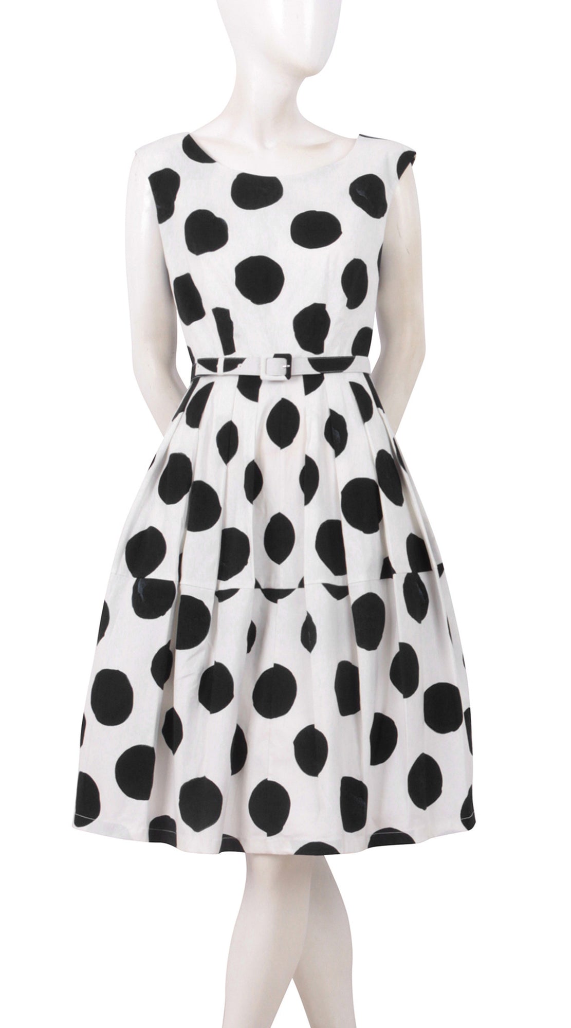 Sleeveless | Tuscani Dots | White Black | Front | Dress By Samantha Sung