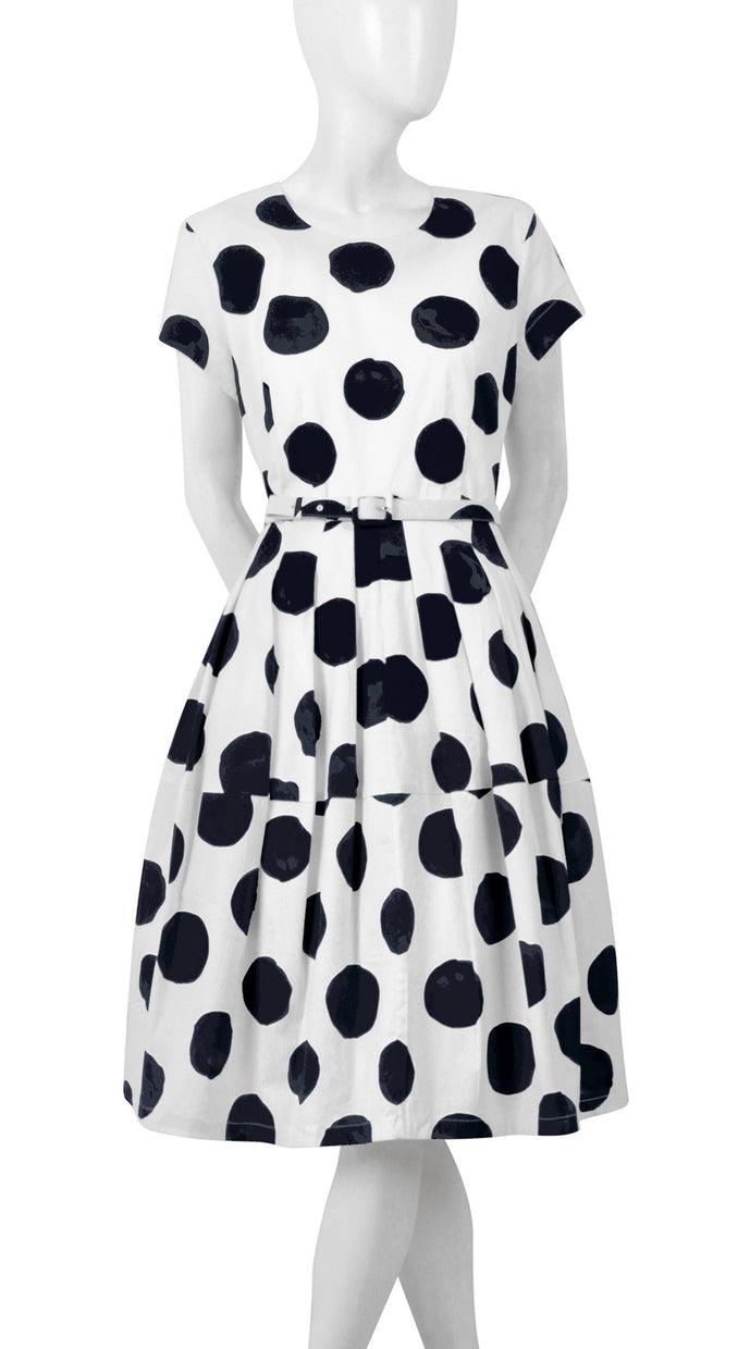 Short Sleeve | Tuscani Dots | White Black | Front | Dress By Samantha Sung