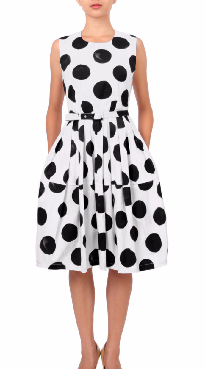 Sleeveless | Tuscani Dots | White Black | Front | Dress By Samantha Sung