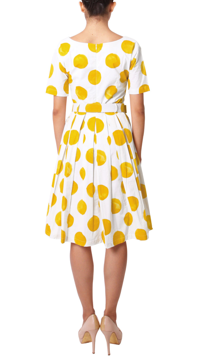 1/2 Sleeve  | Tuscani Dots | White Chrome Yellow | Back | Dress By Samantha Sung