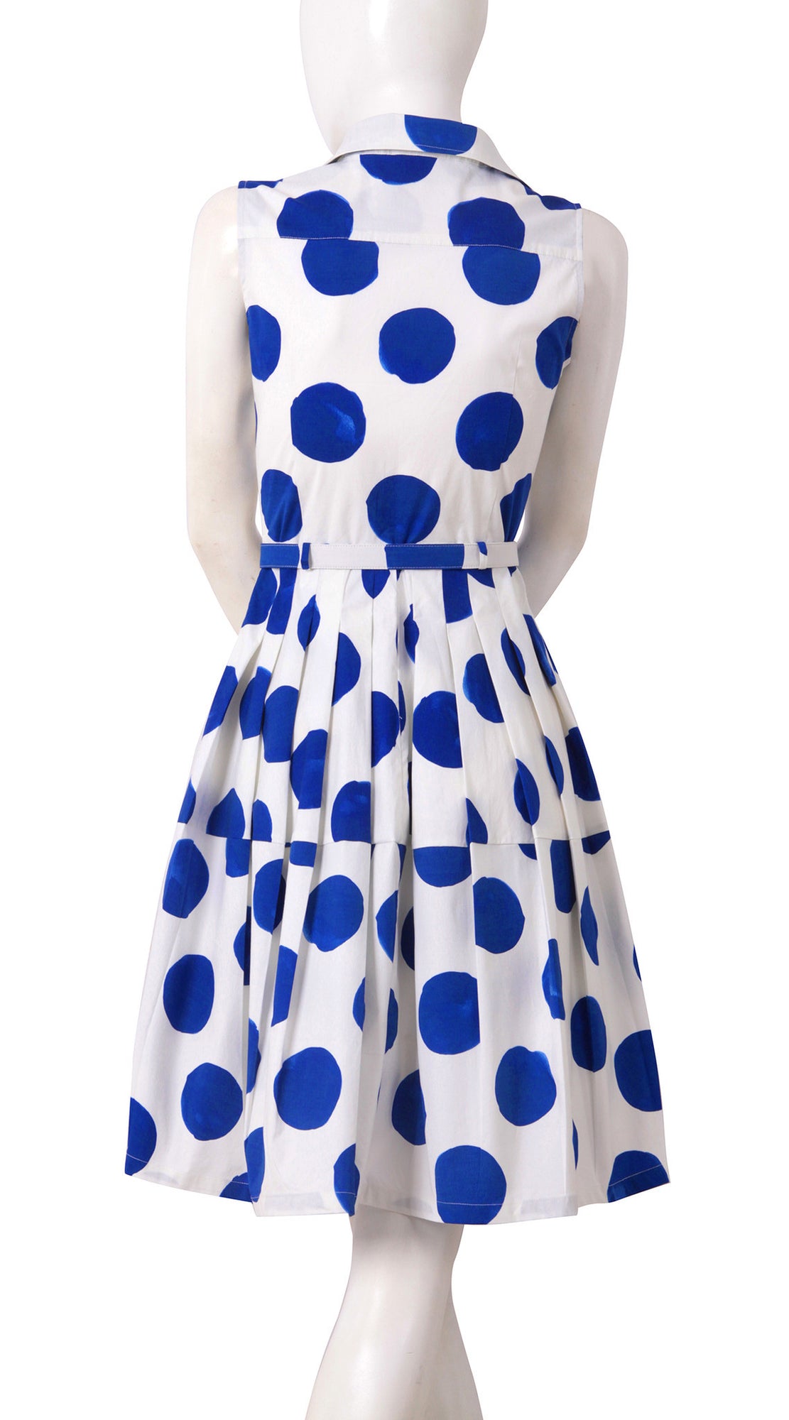 Sleeveless | Tuscani Dots | White Cobalt Blue | Back | Shirt Dress By Samantha Sung
