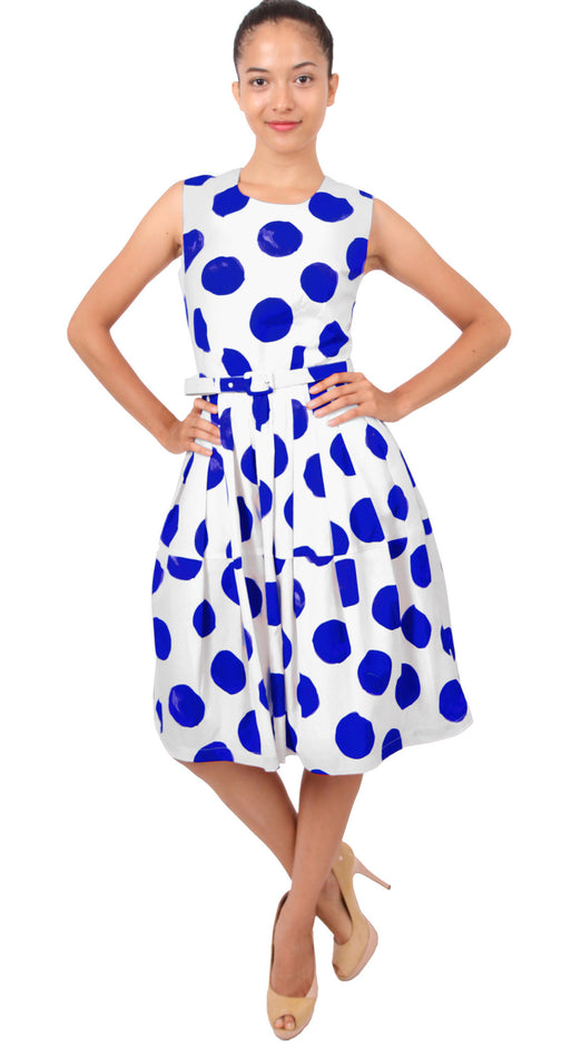 Sleeveless | Tuscani Dots | White Cobalt Blue | Style | Dress By Samantha Sung