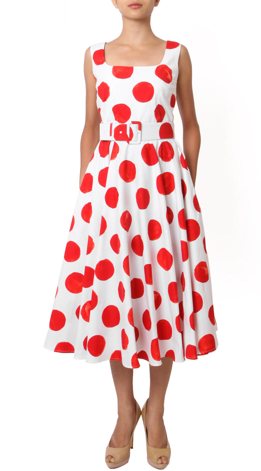 Sleeveless | Tuscani Dots | White Indigo | Front-1 | Dress By Samantha Sung