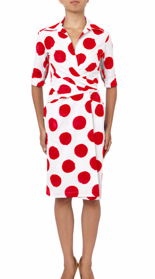 3/4 Sleeve | Tuscani Dots | White Indigo | Front-1 | Dress By Samantha Sung