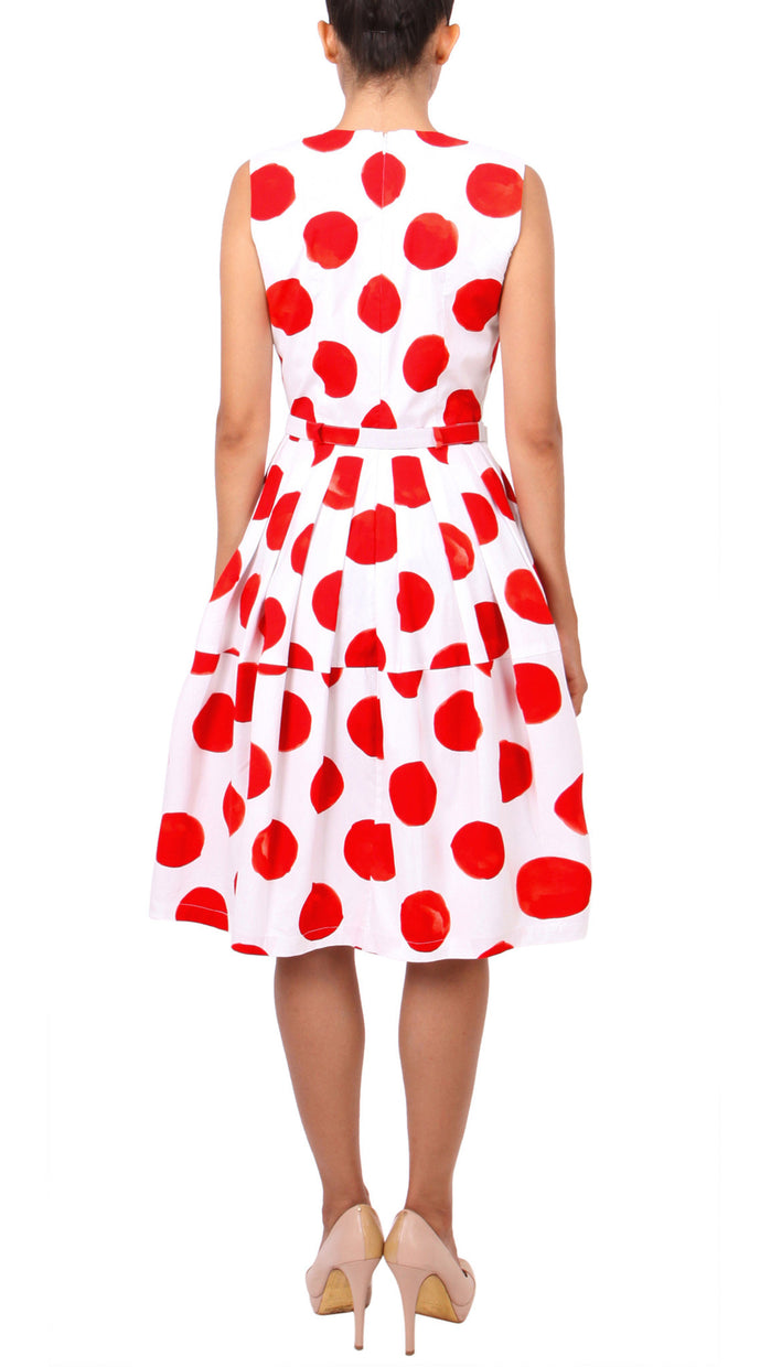 Sleeveless | Tuscani Dots | White Indian Red | Back| Dress By Samantha Sung