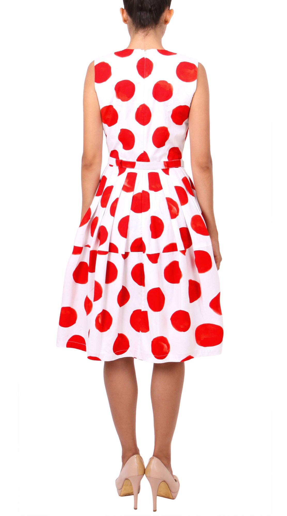 Sleeveless | Tuscani Dots | White Indian Red | Back| Dress By Samantha Sung