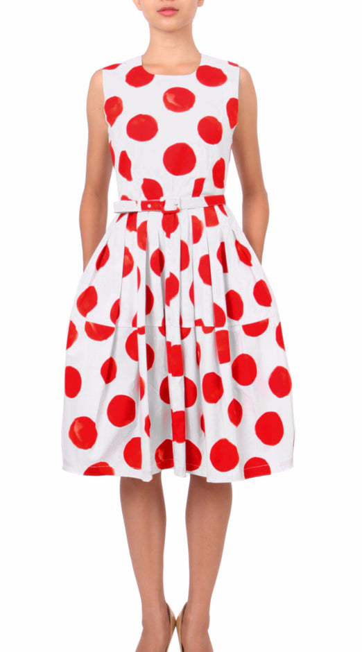 Sleeveless | Tuscani Dots | White Cobalt Blue | Style | Dress By Samantha Sung