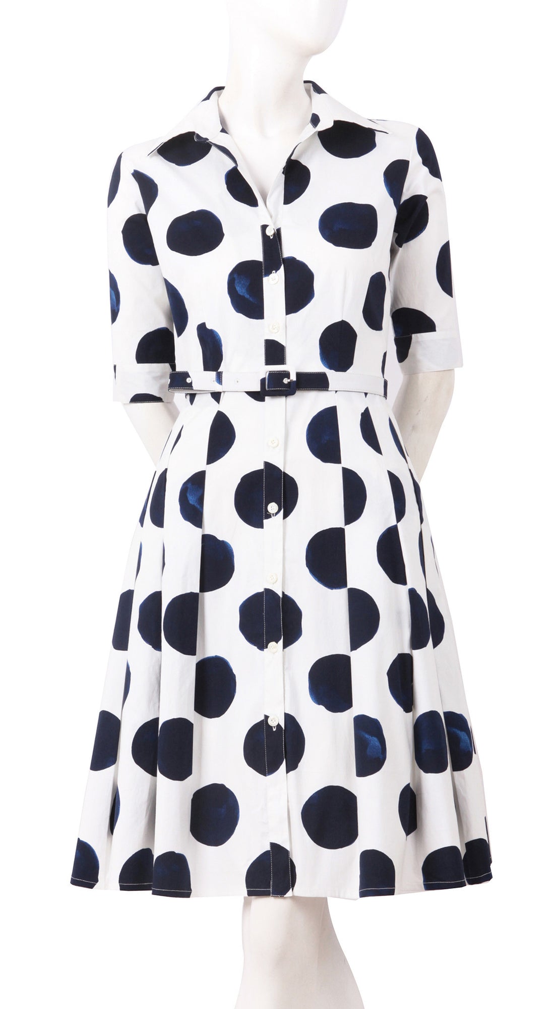 1/2 Sleeve | Tuscani Dots | White Indigo | Front | Shirt Dress By Samantha Sung