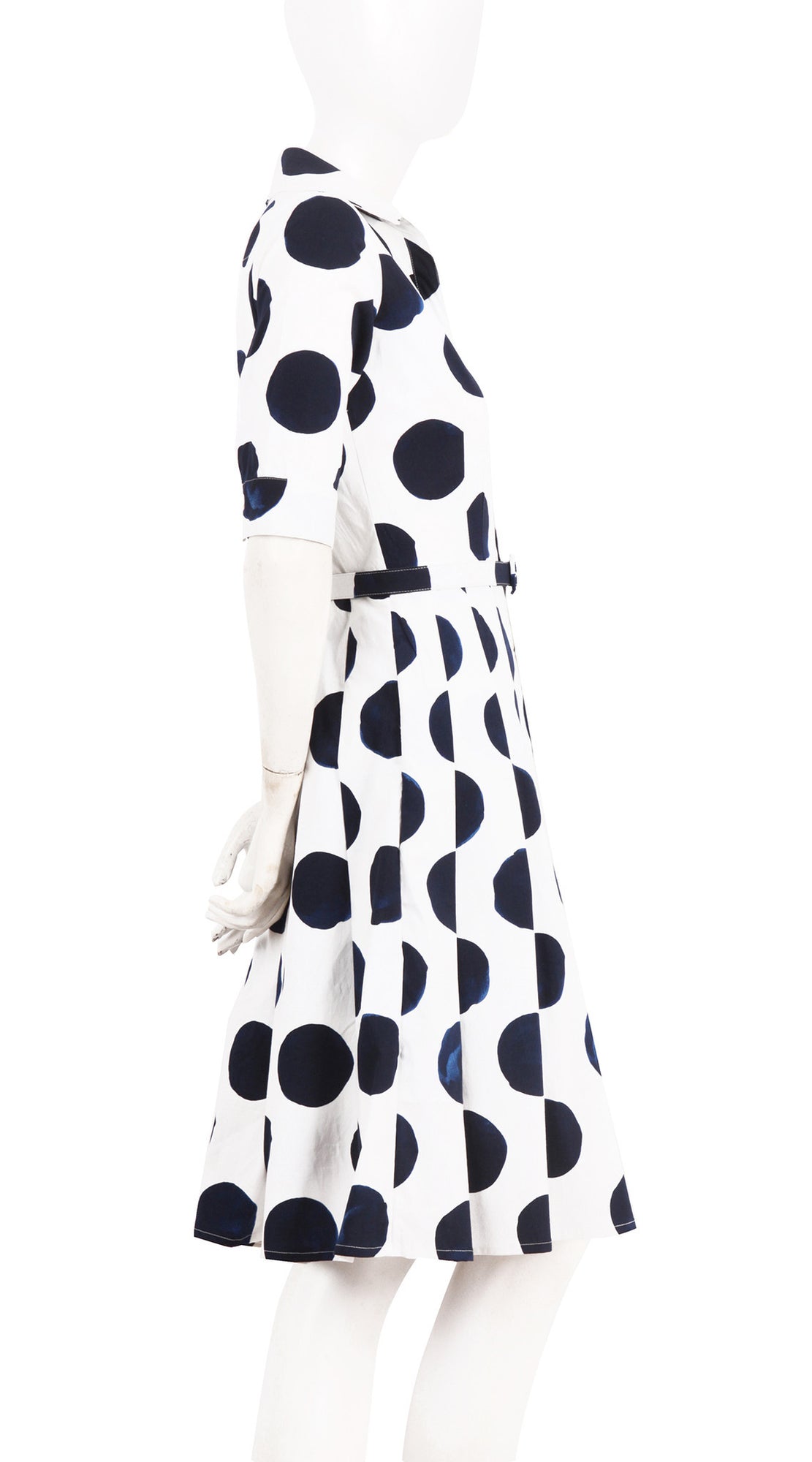 1/2 Sleeve | Tuscani Dots | White Indigo | Right | Shirt Dress By Samantha Sung