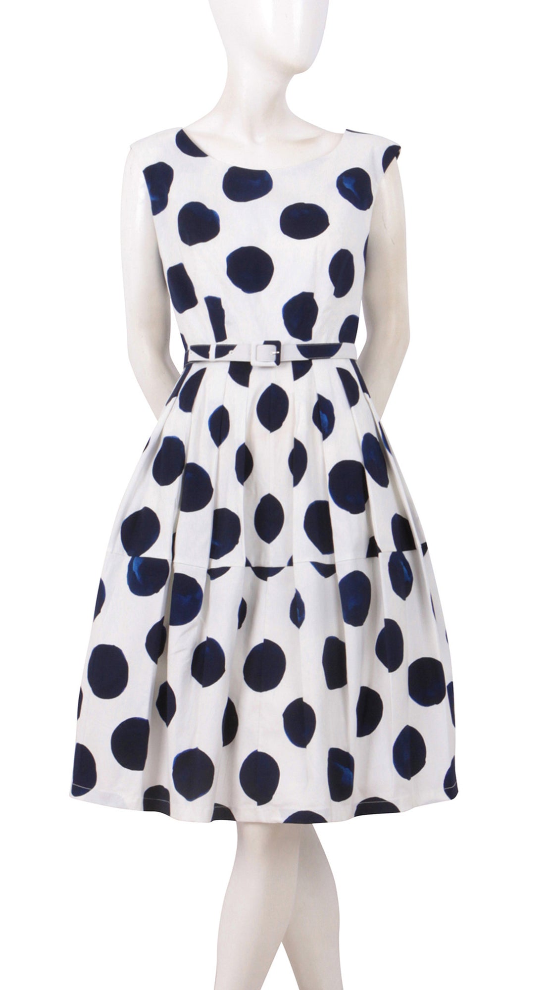 Sleeveless | Tuscani Dots | White Indigo | Front | Dress By Samantha Sung