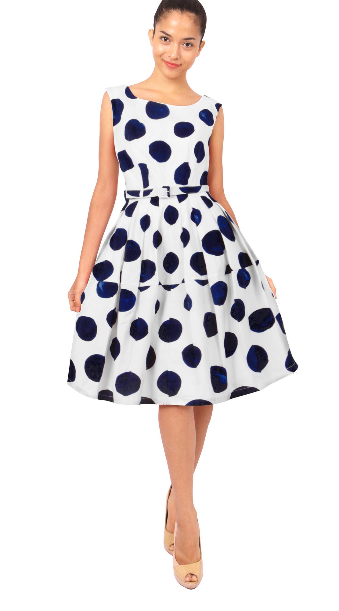 Sleeveless | Tuscani Dots | White Indigo | Style | Dress By Samantha Sung