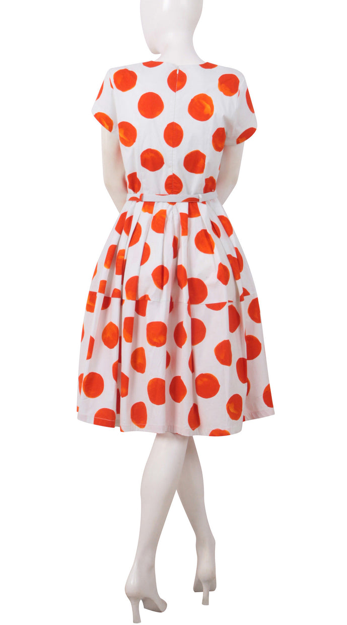 Short Sleeve | Tuscani Dots | White Orange | Back | Dress By Samantha Sung