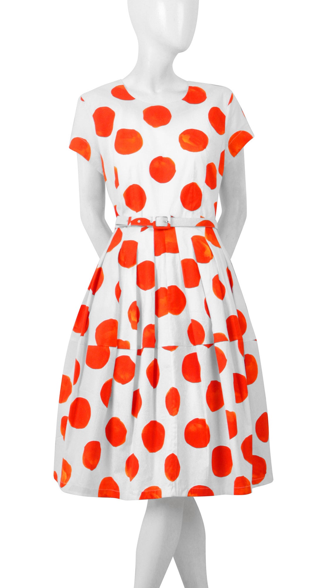 Short Sleeve | Tuscani Dots | White Orange | Front | Dress By Samantha Sung