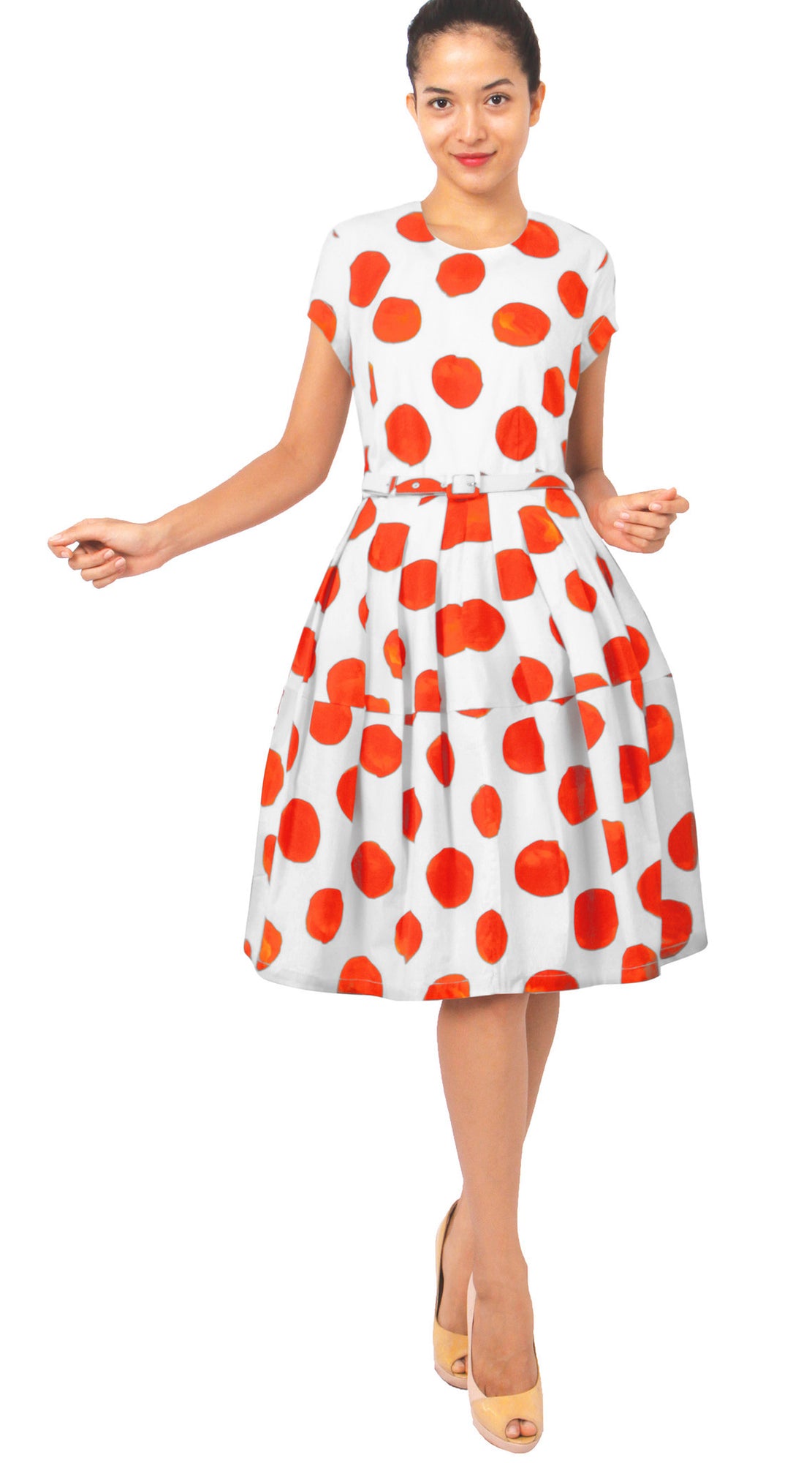 Short Sleeve | Tuscani Dots | White Orange | Style | Dress By Samantha Sung