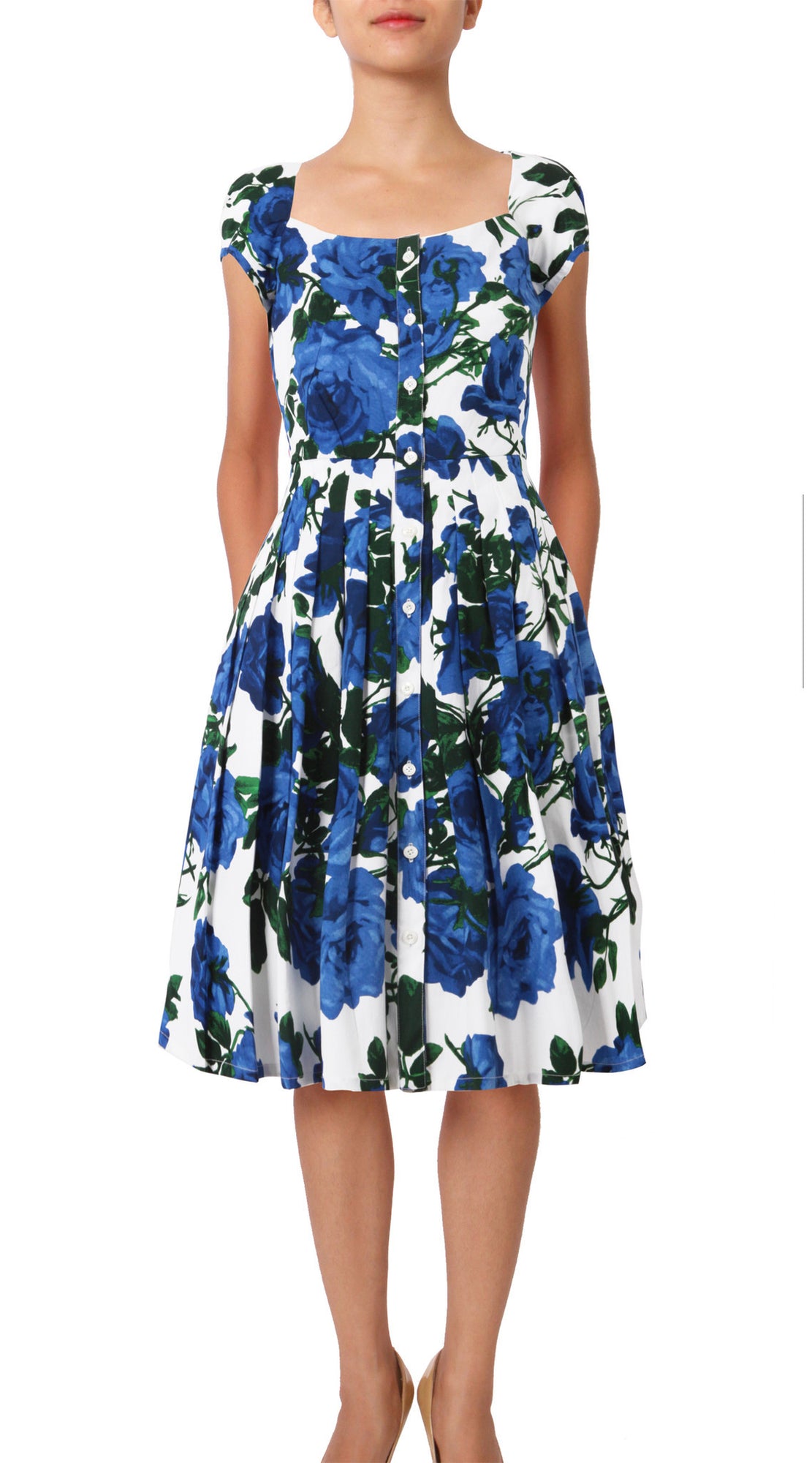 Cap Sleeve | Valentine Rose Bright | White Cobalt Blue | Front | Dress By Samantha Sung