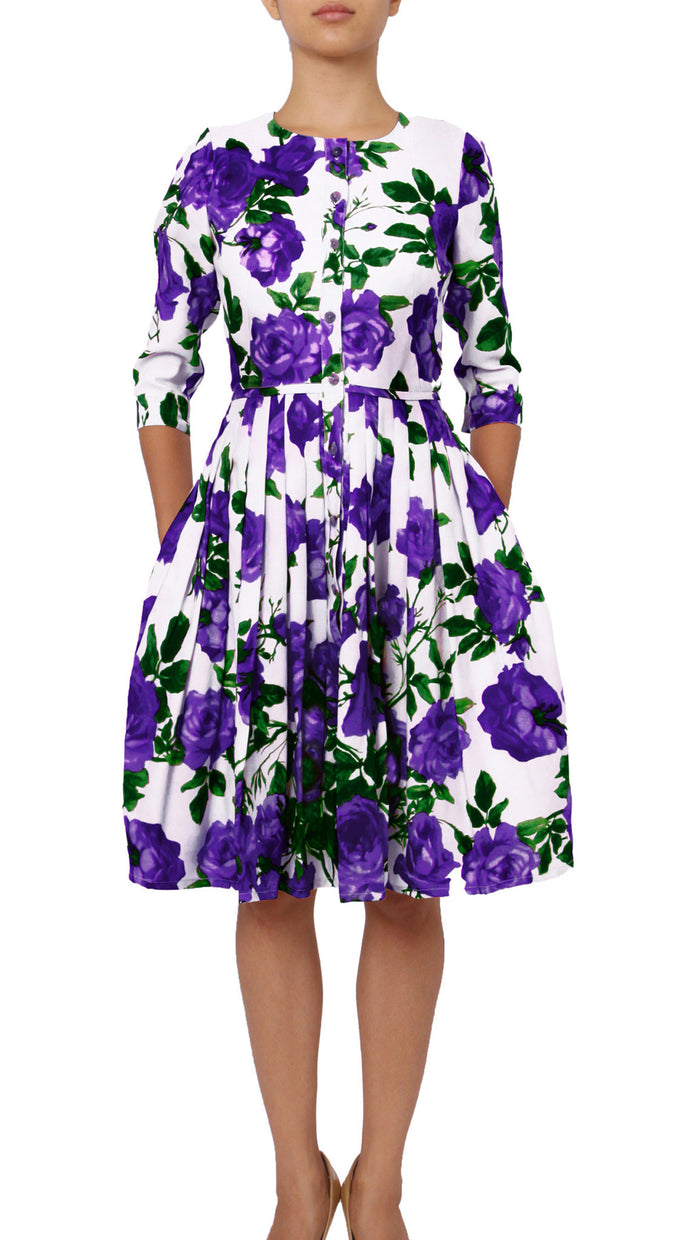 3/4 Sleeve | Valentine Rose Bright | White Lilac | Front | Dress By Samantha Sung