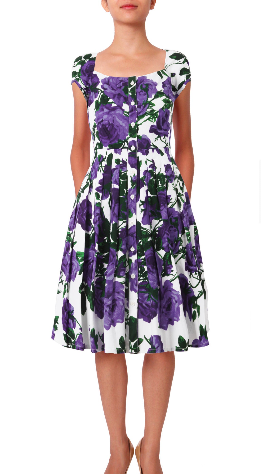 Cap Sleeve | Valentine Rose Bright | White Lilac | Front | Dress By Samantha Sung