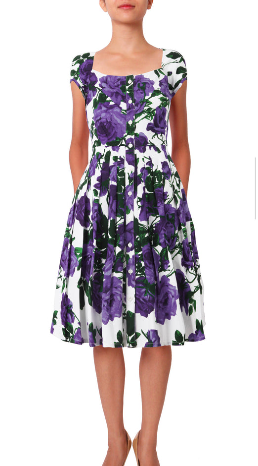 Cap Sleeve | Valentine Rose Bright | White Cobalt Blue | Front-1 | Dress By Samantha Sung