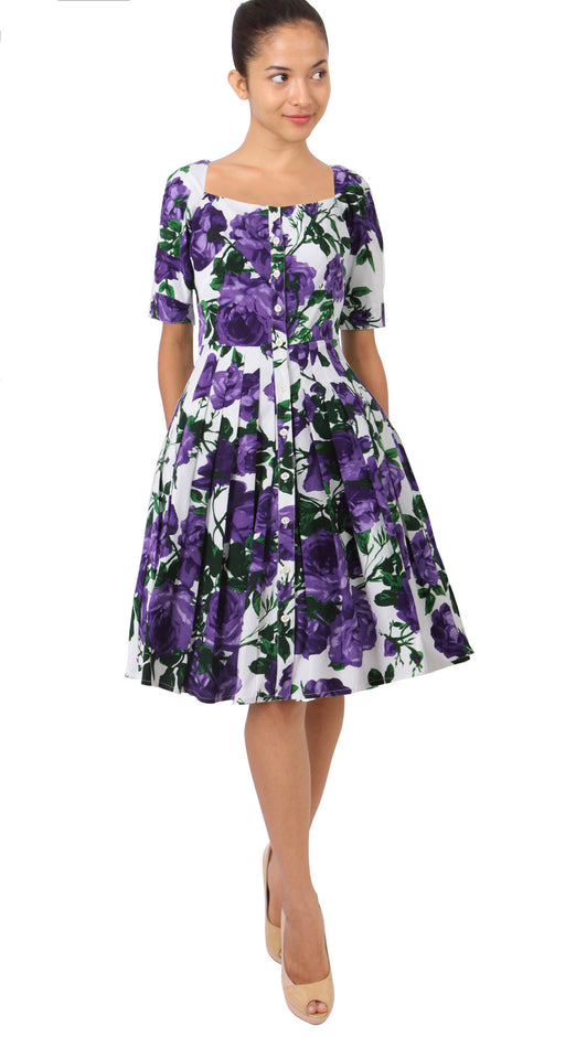 1/2 Sleeve | Valentine Rose Bright | White Lilac | Front | Dress By Samantha Sung