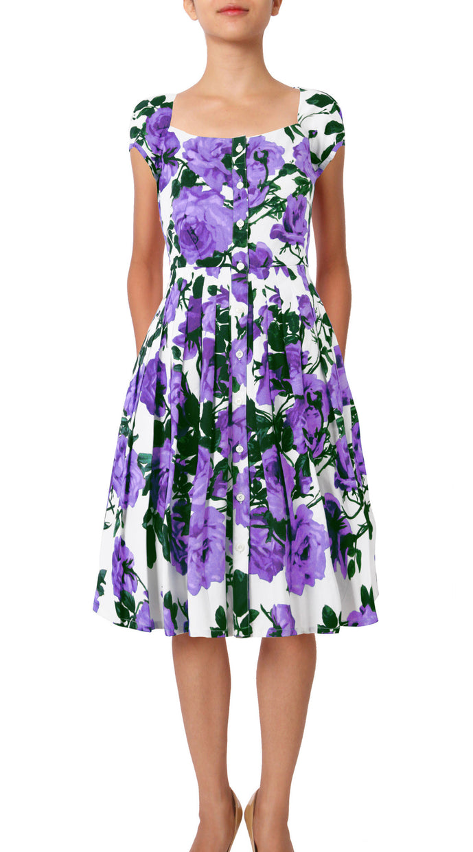 Cap Sleeve | Valentine Rose Pastel | White Soft Lilac | Front | Dress By Samantha Sung