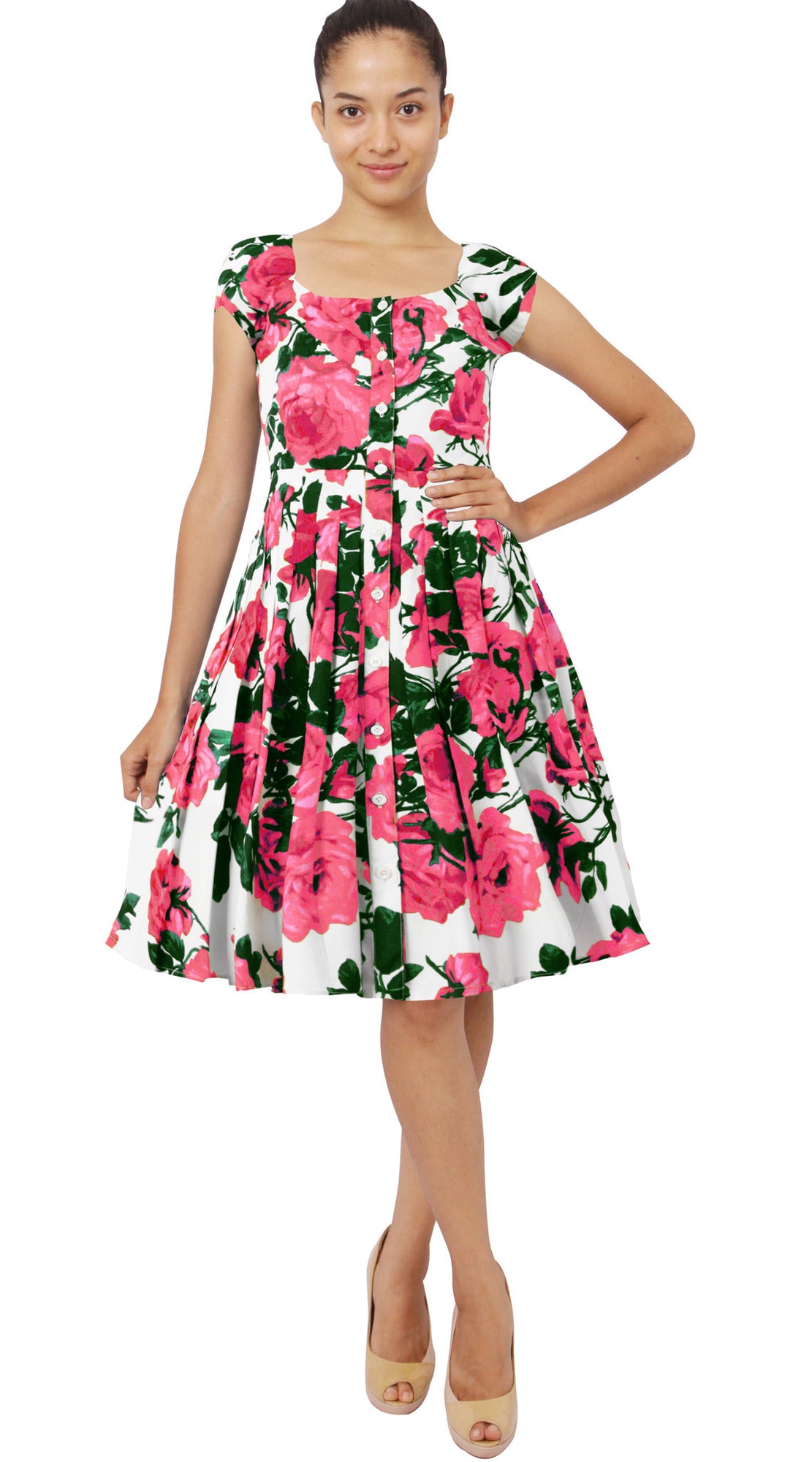 Cap Sleeve | Valentine Rose Pastel | White Soft Rose | Front-1 | Dress By Samantha Sung