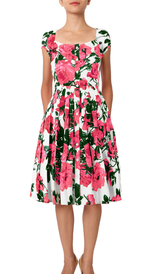 Cap Sleeve | Valentine Rose Pastel | White Soft Rose | Front-1 | Dress By Samantha Sung