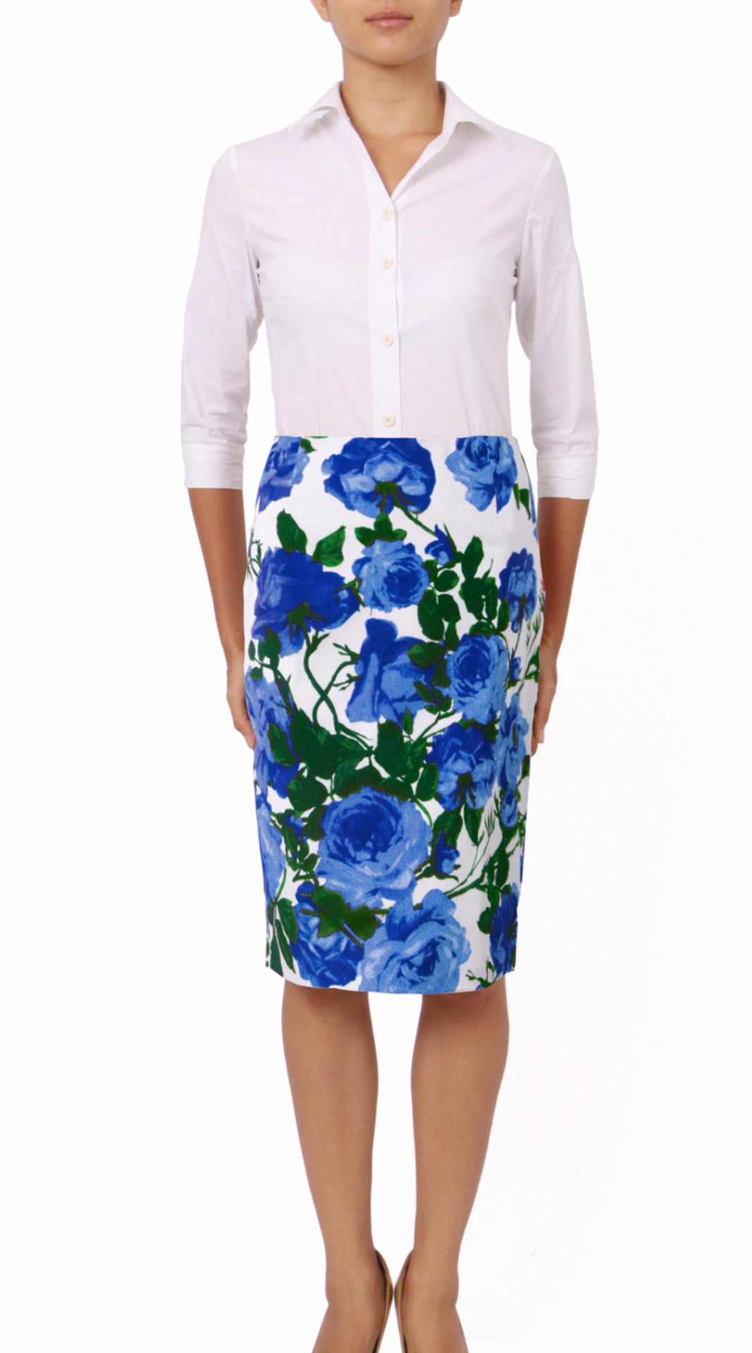 Regular | Valentine Rose Bright | White Cobalt Blue | Front | Skirt By Samantha Sung