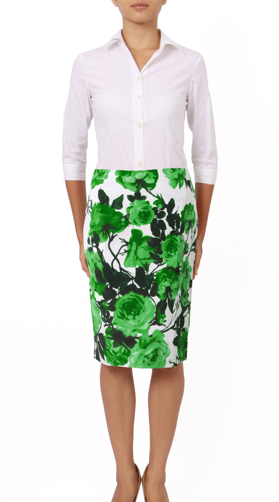 Regular | Valentine Rose Pastel | White Soft Green | Front | Skirt By Samantha Sung