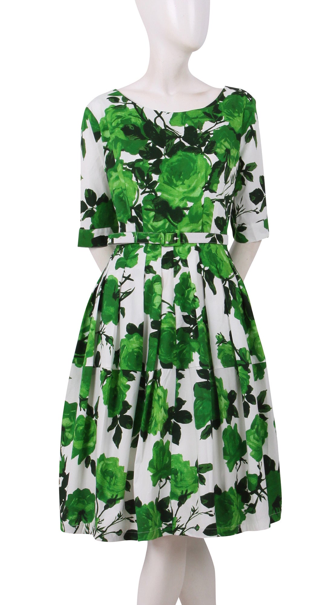 1/2 Sleeve | Valentine Rose Pastel | White Soft Green | Front | Dress By Samantha Sung
