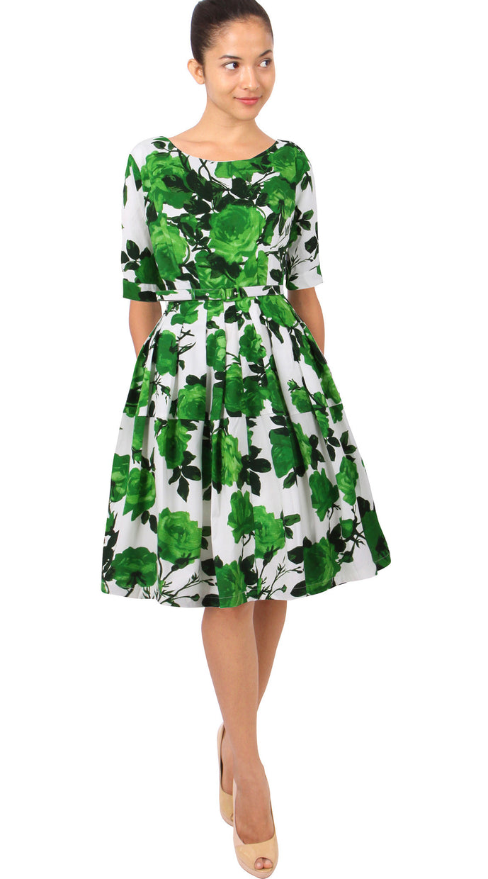 1/2 Sleeve | Valentine Rose Pastel | White Soft Green | Front | Dress By Samantha Sung