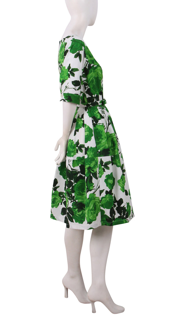 1/2 Sleeve | Valentine Rose Pastel | White Soft Green | Right | Dress By Samantha Sung