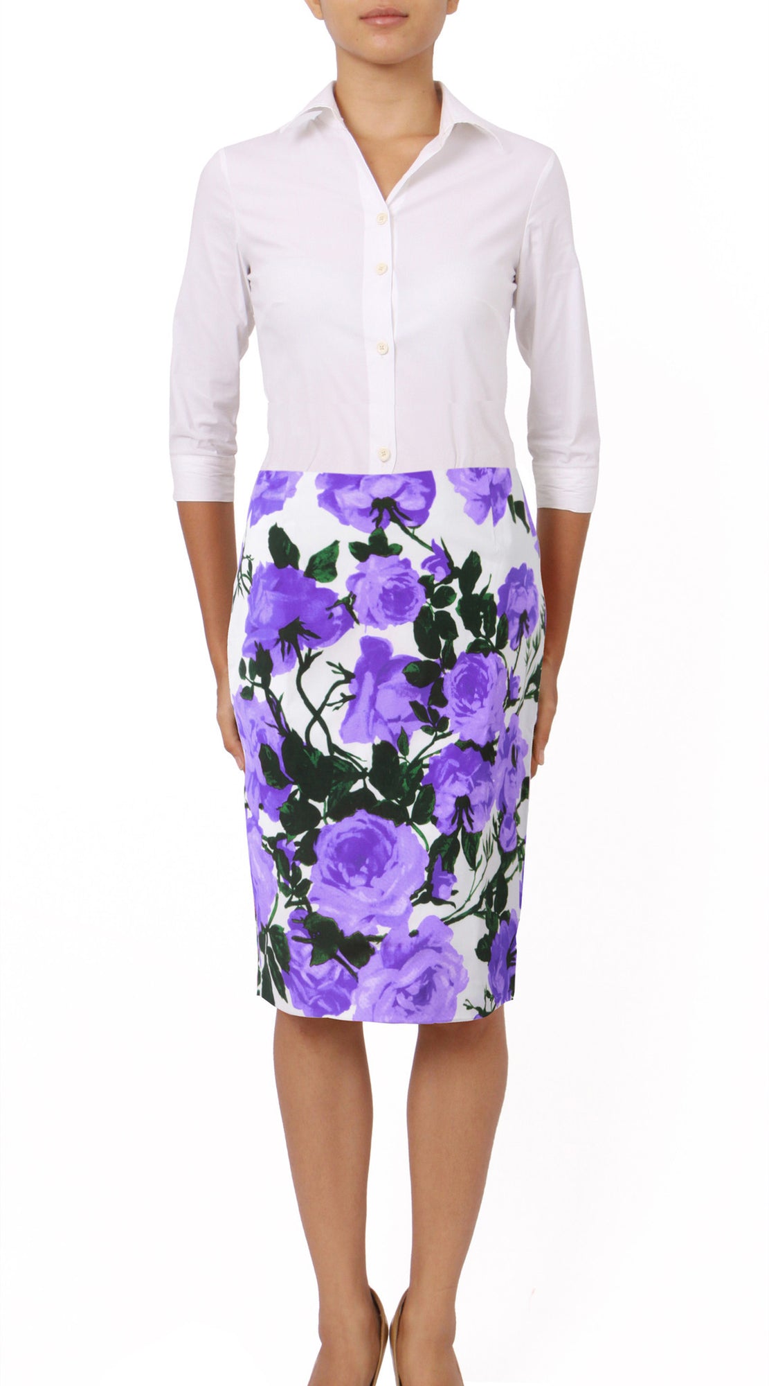 Regular | Valentine Rose Pastel | White Soft Lilac | Front | Skirt By Samantha Sung
